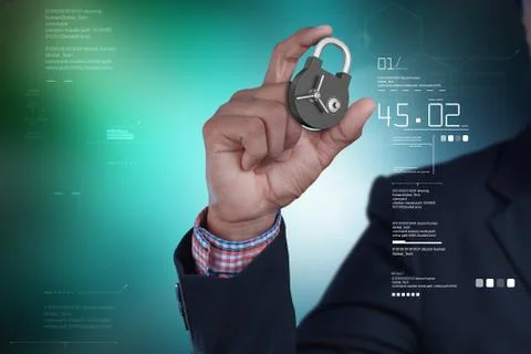 Man showing padlock Illustrazione stock