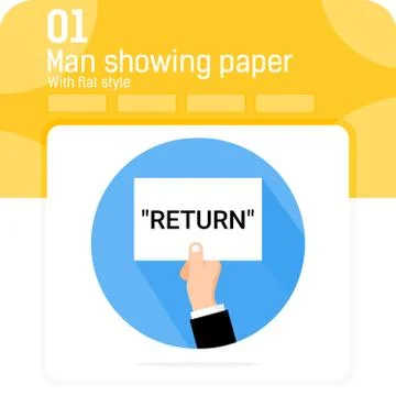 Man showing paper return text premium illustration with flat style Stock Illustration