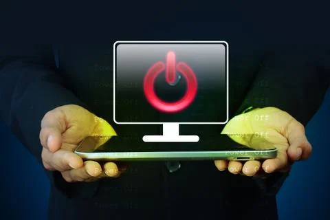 Man showing the power button Stock Illustration