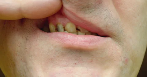 Man showing rotten and broken teeth problem Stock Footage 328643744
