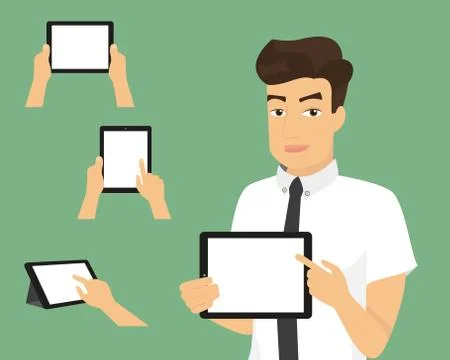Man showing something displayed on tablet pc Illustrazione stock