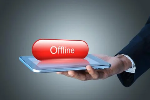 Man showing Tablet computer with offline concept Stock Illustration
