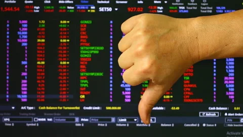  Man is showing thumb down with stock exchange board background, in studio Chian Stock-Footage 236375971