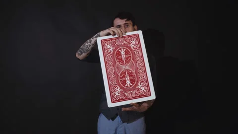 Man showing tricks with cards. Magic, performance, circus, gambling, casino Stock Footage 90335251