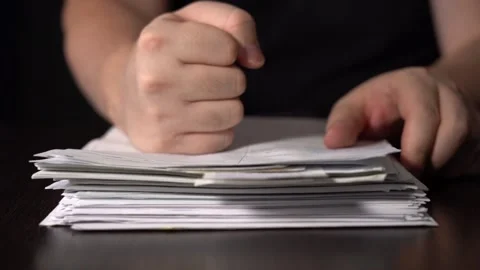 Man Shows Aggression At Work And Pounds His Fist On The Table. Stock Footage 147980126