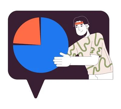 Man shows data analytics chart 2D linear cartoon character Illustrazione stock