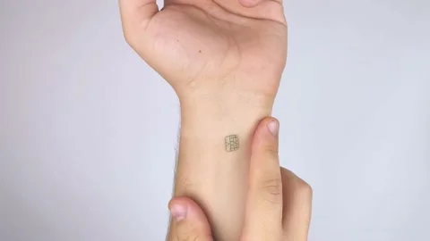 The man shows his hand with a chip implanted. The concept of chipping and implan Stock Footage 140716479