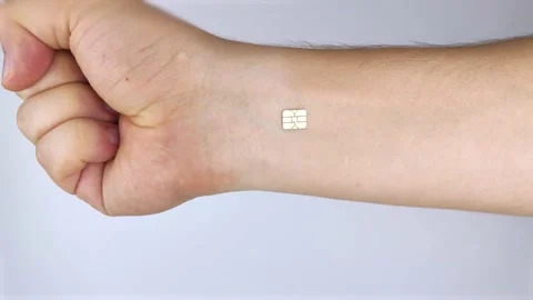 The man shows his hand with a chip implanted. The concept of chipping and implan Stock Footage 140716532