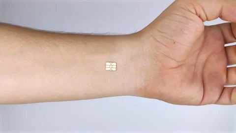 The man shows his hand with a chip implanted. The concept of chipping and implan Stock Footage 140716558