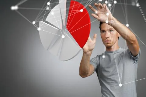 Man shows a pie chart, circle diagram. Business analytics concept Stock Photos
