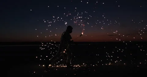 A man shows a pyrotechnic show program 動画素材 152159813