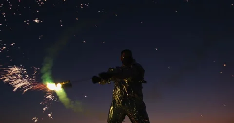 A man shows a pyrotechnic show program 動画素材 152160679