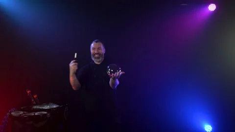 Man shows a soap bubble show in the Studio Stock Footage 141745249