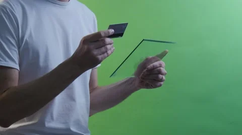 Man Shows the Thumb Types a Number of Card Satisfied Businessman With Virtual Stock Footage 61020114