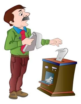 Man Shredding Documents, illustration Stock Illustration