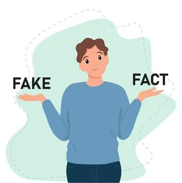 Man shrugging with a curious expression and trying to choose between fake a.. Stock Illustration