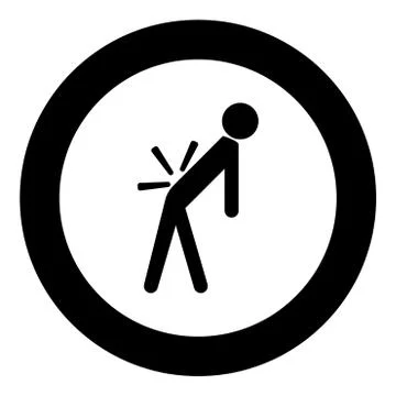 Man a with sick back . Backache black icon in circle Illustrazione stock