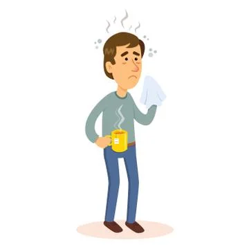 Man sick with flu Stock Illustration