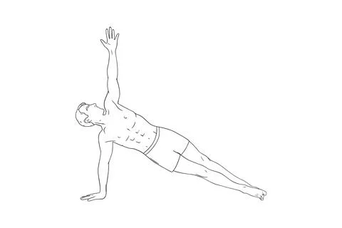 Man in side plank pose. Yogi man in vasisthasana isolated in white background Illustrazione stock