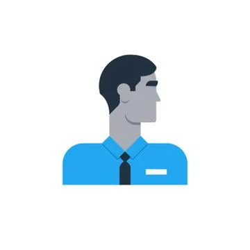 Man side view, turned head, security work, sales person, customer service Illustrazione stock