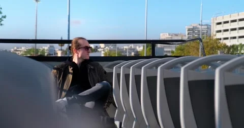 Man on sightseeing bus tour. Stock Footage 164524034