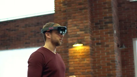 A man signals VR, a self-contained holographic computer Stock Footage 73632162