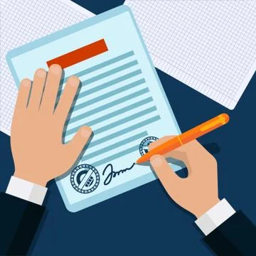 Man signs document stamped handle Illustration