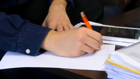 Man Signs Documents Writes With Pen Stock Footage 98286169
