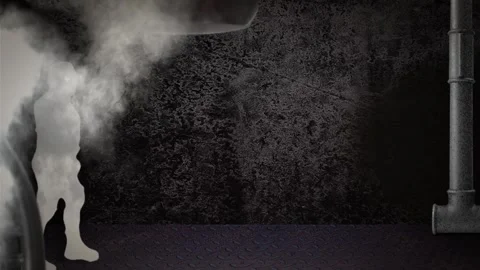 Man silhouette dancing among pipes and steam in a basement Stock Footage 346778600