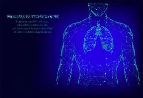 Man silhouette healthy lungs 3d medicine model low poly. The triangle is conn Stock Illustration