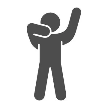 Man silhouette posing solid icon. Man in front pose with raised hands glyph Stock Illustration
