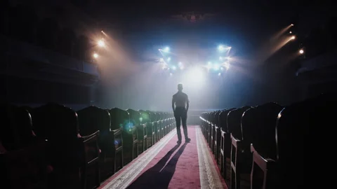 Man Silhouette as Protagonist Metaphor Facing Mysterious Portal Light Stock Footage 336489262