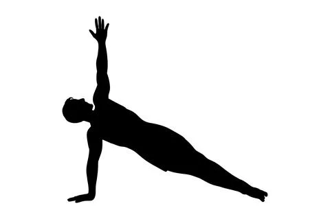 Man silhouette in side plank pose. Yogi man in vasisthasana. Vector illustration Stock Illustration