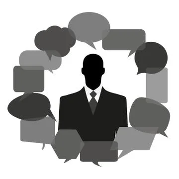Man silhouette with thought bubbles Stock Illustration