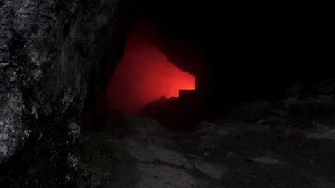 Man silhouette in an underground abandoned crypt with burning red signal flare Vídeos de archivo 122098390