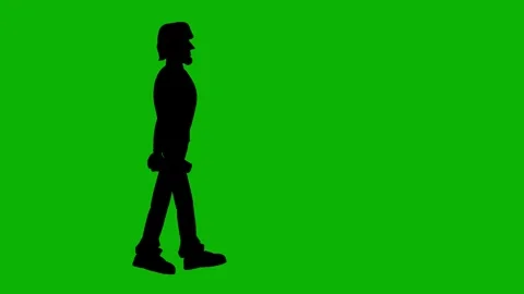Man Silhouette Walk Cycle Animation | Green Screen Background Stock Footage 314919273