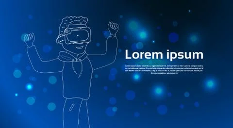 Man Silhouette Wearing 3d Virtual Reality Glasses Modern Vr Technology Concept Stock Illustration