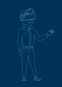 Man Silhouette Wearing 3d Virtual Reality Glasses Modern Vr Technology Concept Stock Illustration
