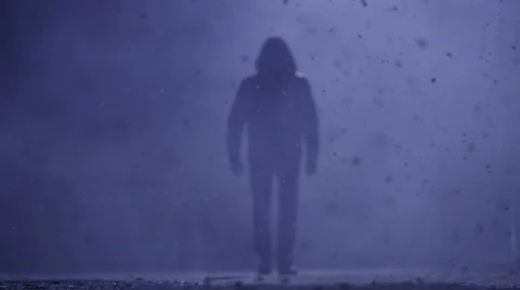 Man Silhouette on a winter night Stock Footage 63840340