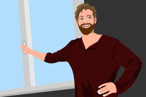 Man Silhouetted by Sunny Window: Vector Illustration Stock Illustration