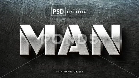 Man silver 3d text effect editable PSD Template