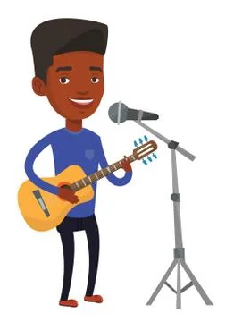 Man singing in microphone and playing guitar Stock Illustration