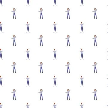 Man singing into microphone pattern on white background Stock Illustration