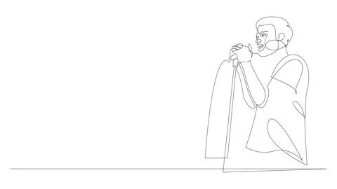 Man singing or performing stand up comedy continuous line drawing. One line art Stock Illustration
