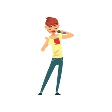 Man singing a song, singer with microphone, pop singer vector Illustration Stock Illustration