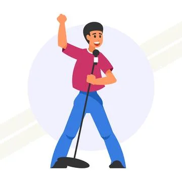 Man-singing-on-stage Stock Illustration