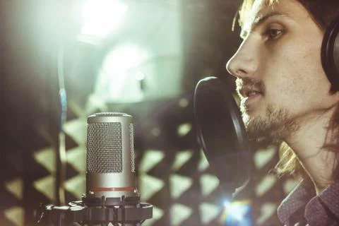 Man singing in the Studio Stock Photos