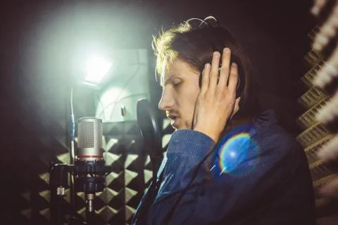 Man singing in the Studio Stock Photos