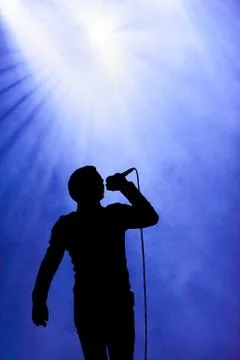 Man singing under floodlight at open-air concert Stock Illustration