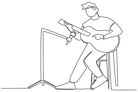 A man singing while playing guitar on stage Stock Illustration